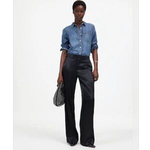 Madewell | stretch satin straight leg pull-on pant in true black NWT